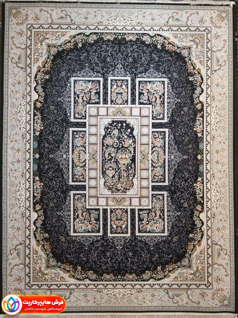 آذین سرمه ای فرش 1200 شانه گل برجسته طرح آذین 1