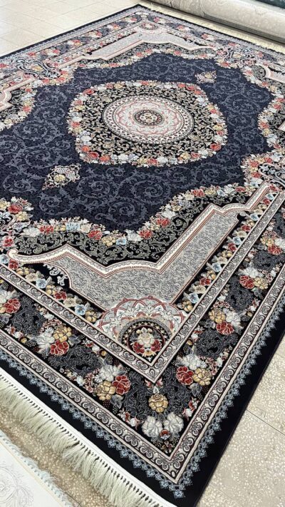 فرش 700 شانه طرح وانیا سرمه ای