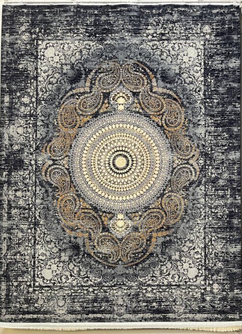 فرش 700 شانه طرح ترمه وینتیج سرمه ای